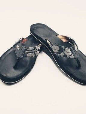 Coach Jacquard Logo Thong Sandals Black Women’s Size7